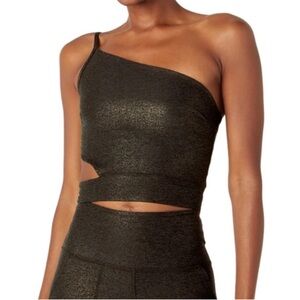 Beyond yoga one-shoulder metallic sports bra